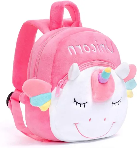 Vista 2 de Mochilas para niños, mochila para niños, bolsa de felpa, regalos de juguete para niños y niñas, bebé de doble capa, Unicornio Rosa, Classic