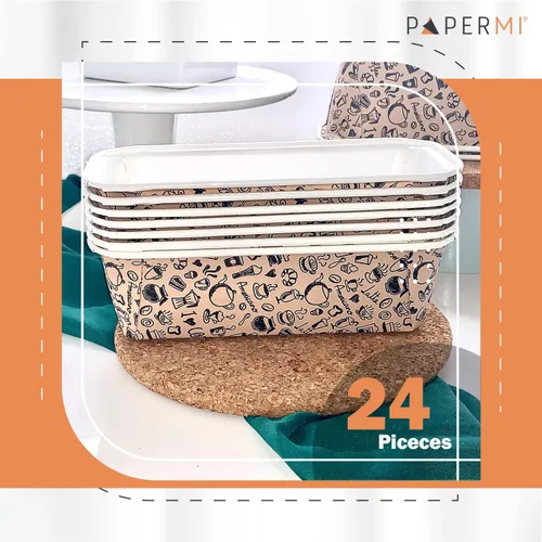 Vista 5 de Molde de papel desechable, molde de loft para hornear, 24 unidades, moldes rectangulares para tartas, bandeja de hornear para pan natural