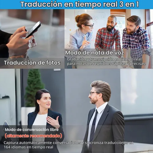 Vista 3 de Gafas de Traducción con IA, Gafas Inteligentes para Mujeres y Hombres, Bluetooth con Chat GPT, 164 Idiomas, Lente Resistente a Luz Azul y UV