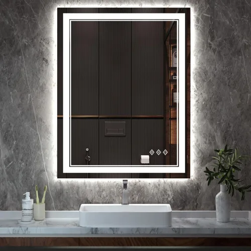Vista 12 de Espejo LED para baño de 20 x 28 pulgadas con frente degradado y luz LED, espejo retroiluminado para baño, 3 colores, CRI > 90, espejo de baño