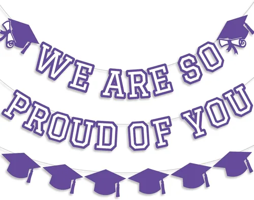 Vista 7 de Letrero con texto en inglés «We Are So Proud Of You», decoración de fiesta de graduación, guirnalda de tapa de felicitaciones, letrero de pared, Azul