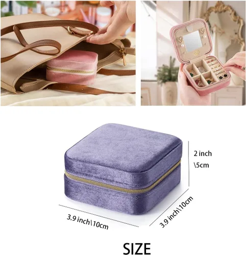 Vista 3 de Joyero de viaje de terciopelo de felpa, organizador de joyas de viaje, estuche de viaje para joyas, joyero de viaje, pequeño joyero para mujeres