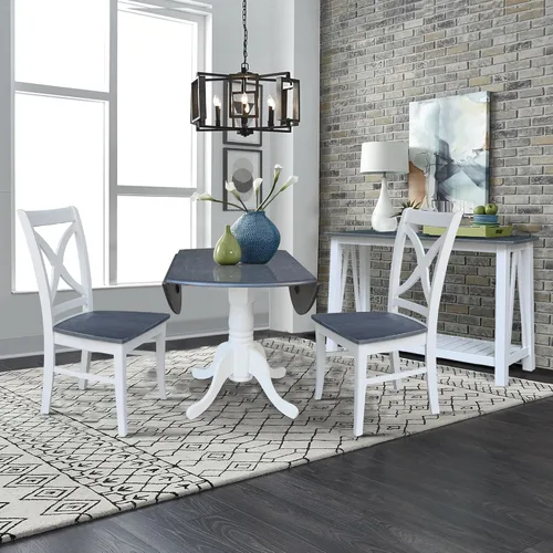 Vista 6 de IC INTERNATIONAL CONCEPTS Mesa de comedor de madera de hoja abatible de 42 pulgadas con 2 sillas con respaldo en X en blanco/gris jaspeado