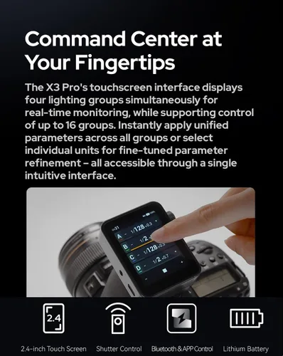 Vista 2 de Godox X3 Pro N X3Pro N TTL Disparador de flash inalámbrico para Nikon, transmisor de pantalla táctil 2.4G con control de aplicación Bluetooth