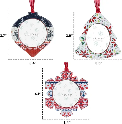 Vista 7 de GUOER Juego de 3 piezas de adornos de marcos de fotos de copo de nieve para árbol de Navidad, regalo conmemorativo navideño, decoración del hogar
