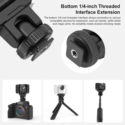 Vista 11 de PULUZ Soporte de montaje rápido para DJI Osmo Action 5 Pro/4/3, zapata fría con agujero de tornillo de 1/4 pulgadas y ajuste de inclinación de 75°