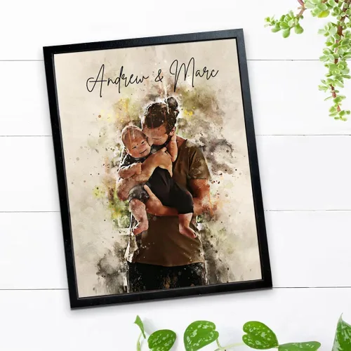 Vista 5 de Retrato familiar de acuarela personalizado para padre e hijo, retrato de pintura de hija de foto, regalo personalizado para el día del padre, regalo