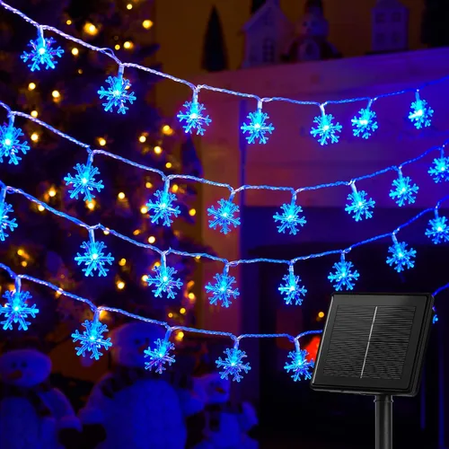 Vista 14 de Tira de luces con diseño de copo de nieve, con 50 ledes, 24.6pies, impermeable, para exteriores, con 8 modos de iluminación para bodas, fiestas
