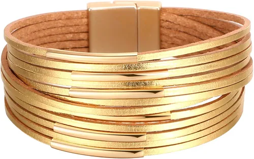 Vista 3 de Fesciory - Pulseras envolventes de cuero para mujer, brazalete de cuentas de cristal de leopardo, bohemia, multicapa