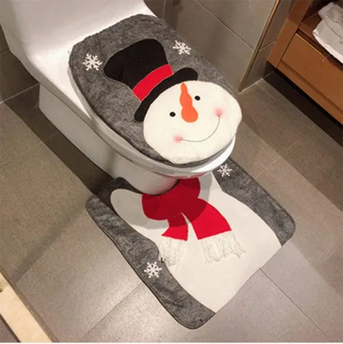 Vista 5 de Heshifeng party & accesories - Juego de funda para asiento de baño y alfombra de Navidad, hombre de nieve, Santa, reno, decoración navideña