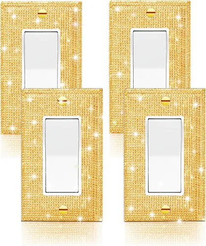 Vista 13 de 4 piezas de placa de pared rosa plateado brillante cubierta decorativa interruptor de luz cubierta de interruptor de palanca única diamantes