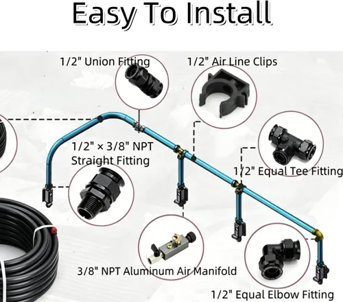 Vista 4 de Kit de Accesorios para Compresor de Aire 1/2" x 100 pies Sistema de Tuberías de Aire Comprimido de Aluminio HDPE Manguera Negra de Compresor de Aire