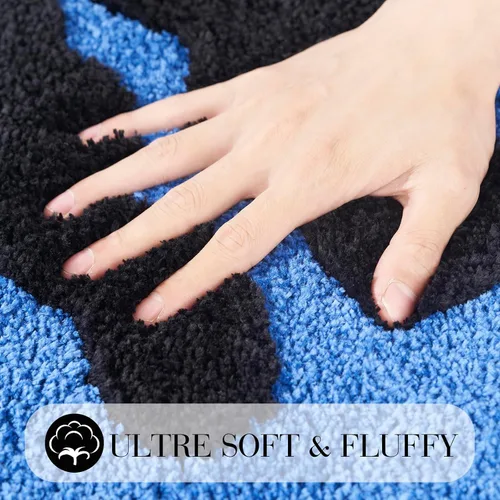 Vista 4 de ELDONE Trippy - Tapete de baño de cara feliz azul, alfombras geniales para dormitorio, alfombra de preparación, alfombra hippie antideslizante