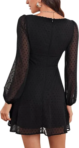 Vista 2 de LYANER - Mini vestido de lunares para mujer con cuello cuadrado y manga larga