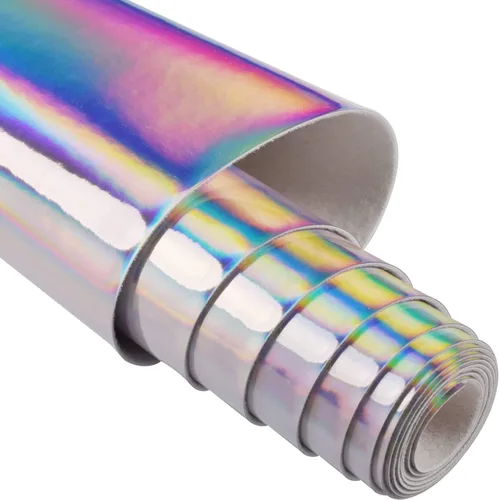 Vista 10 de HGUAN Tela de vinilo holográfica de 12 x 53 pulgadas, 1 rollo de hojas de piel sintética son adecuadas para lazos, aretes de cuero y otros artículos