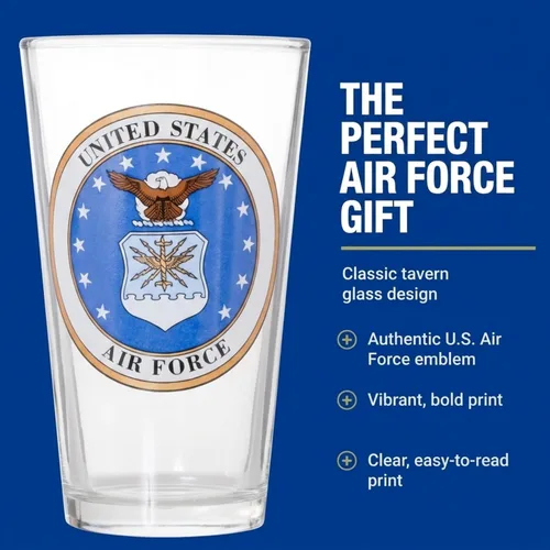 Vista 6 de Artisan Owl Vaso de pinta con emblema de la Fuerza Aérea de los Estados Unidos, con licencia oficial, 16 onzas, vidrio, fabricado en los Estados