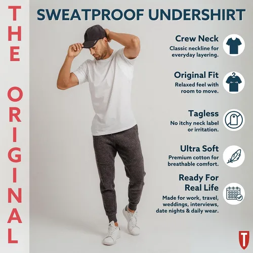 Vista 8 de Camiseta interior de algodón a prueba de sudor para hombre, bloqueo de olor Blanco