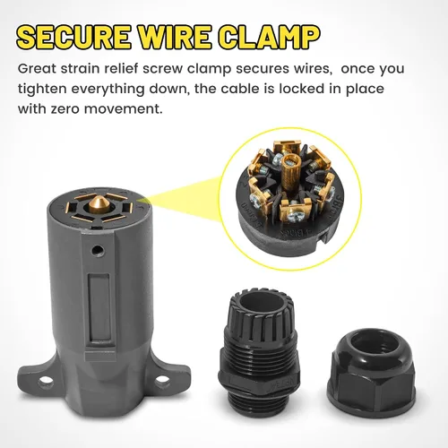 Vista 6 de Oyviny Enchufe de remolque RV de 7 pines con sello impermeable IP68, conector lateral de remolque desmontable de 7 vías redondas estilo RV, enchufe