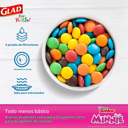 Vista 4 de Glad para niños Disney Mickey y amigos, cuencos desechables de papel para aperitivos, sin tapas, Minnie rosa - resistente, apto para microondas