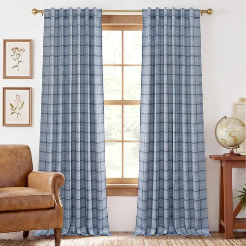 Vista 30 de NICETOWN Cortinas de Granja a Cuadros 100% Opacas de 96 Pulgadas de Largo, Juego de 2 Paneles para Sala de Estar y Dormitorio, Cortinas a Cuadros