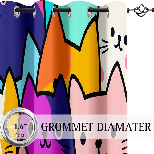 Vista 3 de Cortinas de Gato - Lindas Cortinas Opacas de Gato para Habitación de Niños Decoración Kawaii para Dormitorio de Niñas, 2 Paneles, 82 x 63 pulgadas