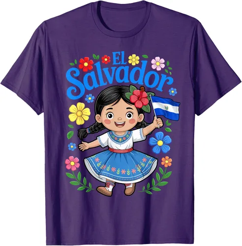 Vista 27 de Camiseta de estilo tradicional floral para niña con la bandera de El Salvador