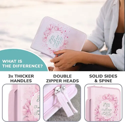 Vista 58 de DEHITE Funda para la Biblia para mujer, bolsas de transporte de la Biblia, tamaños medianos y grandes, ranuras para bolígrafos, tela de primera