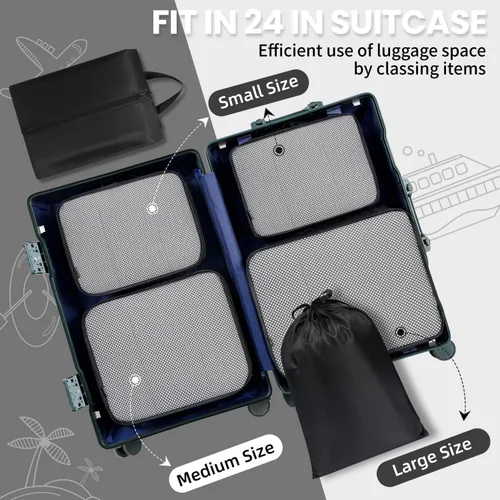 Vista 7 de BAGAIL Juego de 6 cubos de embalaje organizadores de equipaje para accesorios de viaje, color negro