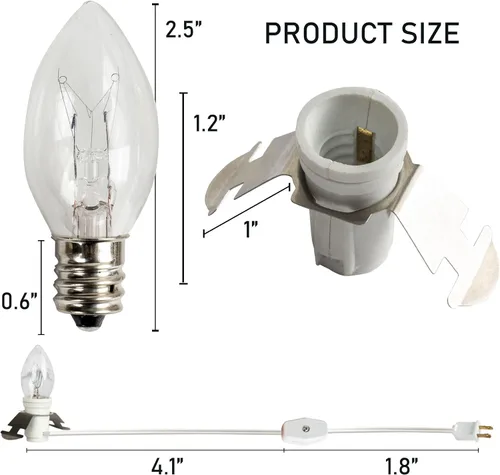 Vista 3 de Dazzle Bright - Juego de 2 cables accesorios de 6 pies con bombilla de luz incandescente E12, cable blanco con enchufe de interruptor