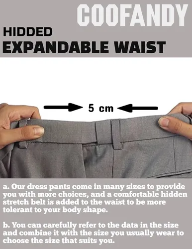Vista 4 de COOFANDY Pantalones de vestir de ajuste clásico para hombre, pantalones casuales con parte delantera plana, pantalones de traje de cintura ampliable