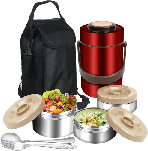Vista 9 de SSAWcasa Lonchera aislada de 3 capas para hombres, termos de sopa para adultos, contenedor aislado a prueba de fugas, contenedor de comida caliente