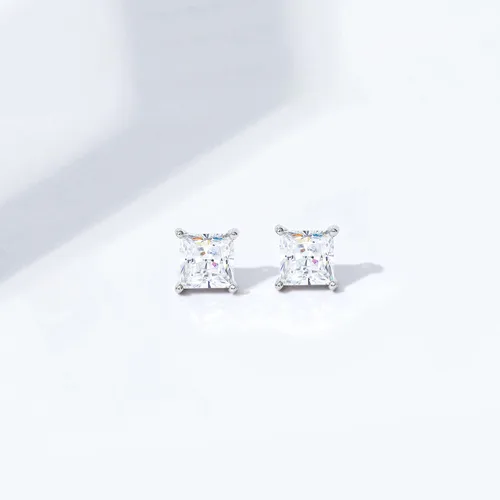 Vista 5 de Tienda Collection Plated Sterling Silver Stud Earrings set with Princess Brilliant Cut Infinite Elements Cubic Zirconia