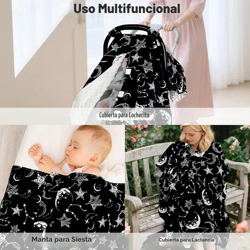 Vista 3 de Funda para asiento de coche infantil, toldo cálido de invierno de minky suave para bebés y niños pequeños, abertura con correa ajustable, funda Negro