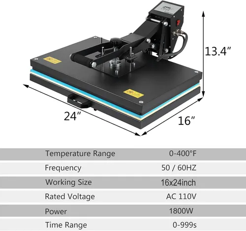Vista 9 de SmarketBuy -Prensa de calor mejorada 16x24 pulgadas, máquina de prensa de alta presión con carcasa 1800W, gran prensa de calor con placa inferior