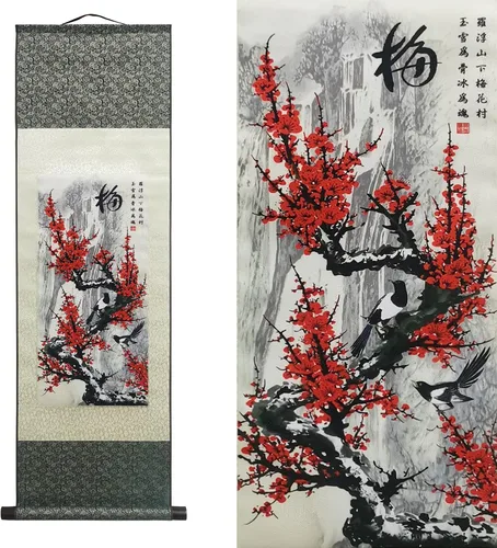 Vista 40 de AtfArt Decoración asiática de pared, hermosa pintura de pergamino de seda del paisaje del río de la cascada - Montaña, primavera, otoño