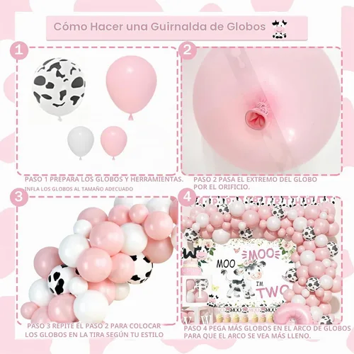 Vista 4 de Moo Moo Im Two Decoraciones de Cumpleaños para Niña, Decoraciones de 2do Cumpleaños para Niña, Telón de Fondo con Tema de Vaca, Pancarta de Globos