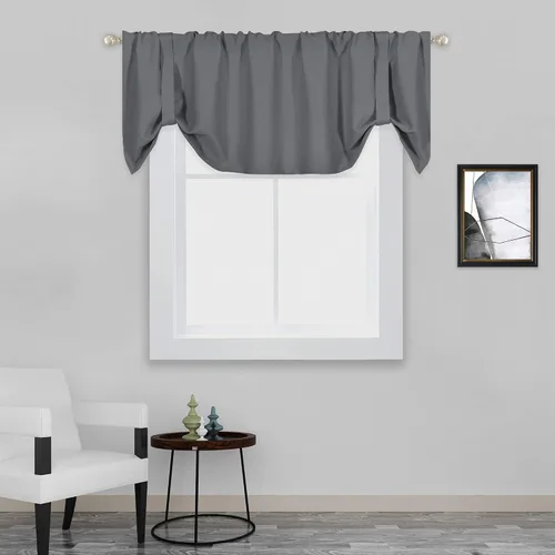 Vista 2 de DECOVSUN Cenefa opaca con amarre para ventana de 18 pulgadas de largo, con aislamiento térmico, cenefa ajustable para ventanas de cocina, bolsillo