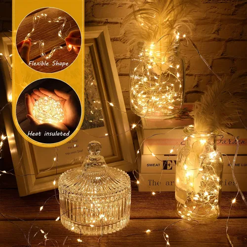 Vista 3 de Macarrie 6 piezas de luces de cadena USB de 33 pies con 100 LED, luces de hadas alimentadas por USB para decoración de Navidad, interior, exterior