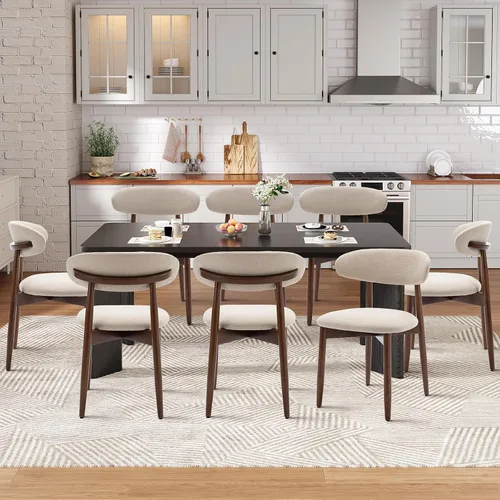 Vista 3 de MALOL Juego de mesa de comedor rectangular de 5 piezas para 4, mesa de cocina industrial de 63 pulgadas con 4 sillas de comedor tapizadas de madera
