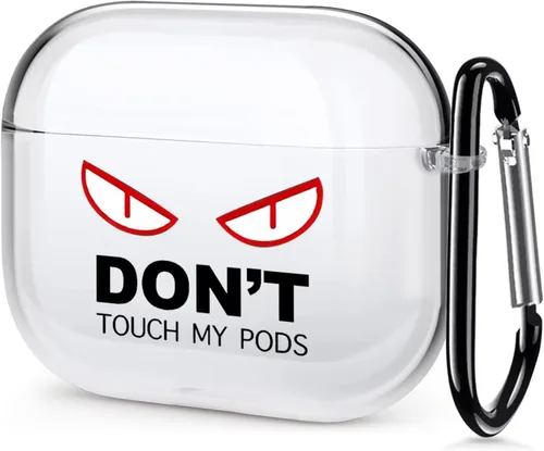 Vista 10 de Funda transparente para AirPod Pro 2019, Don't Touch My PODS, funda negra con llavero de ojos grandes, linda caricatura para AirPods Pro, funda