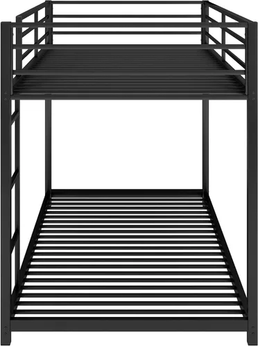 Vista 7 de Litera de metal individual sobre individual, litera baja resistente con barandillas de seguridad y escalera para niños, adolescentes y adultos,