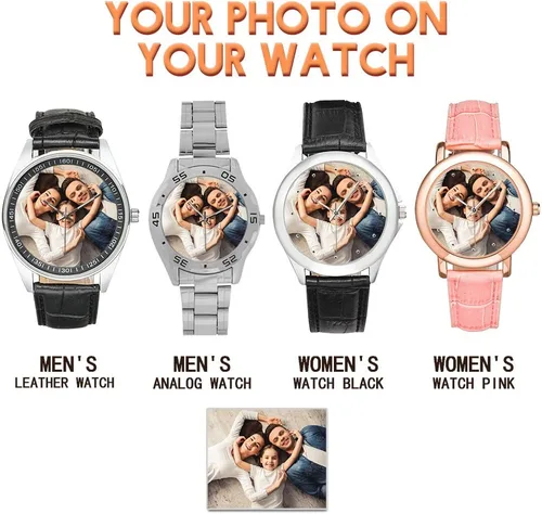 Vista 5 de Reloj personalizado con foto gráfica para hombres o mujeres, diseña tu propio reloj, relojes personalizados impermeables con correa de acero