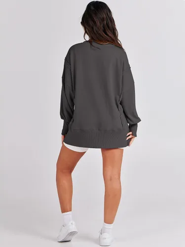 Vista 8 de ANRABESS Sudaderas de gran tamaño para mujer, con cuello redondo, manga larga, casuales y holgadas, con aberturas, ropa de otoño 2025