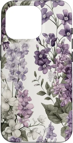 Vista 20 de White Violet Purple Lavender Lilac Floral Funda de flores botánicas para iPhone 17