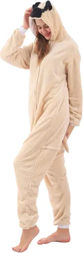 Vista 8 de ZOBAYOP Pijama unisex con capucha de animales para adultos, para mujeres y hombres, disfraz de Halloween, cosplay, perro