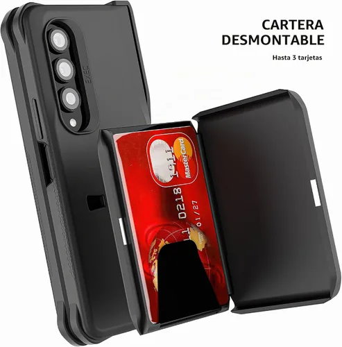 Vista 3 de Ghostek Exec - Funda tipo cartera para Galaxy Z Fold 4 con soporte magnético para tarjetas de crédito, protección de bisagra, carga inalámbrica Negro