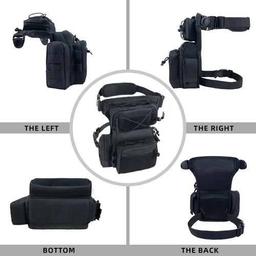 Vista 9 de Bolsa táctica de pierna caída para hombres, bolsa cruzada negra, mochila para muslo, bolsa militar de caza al aire libre, bolsa de motocicleta