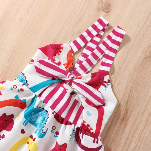 Vista 2 de Falda de verano para niñas pequeñas, con estampado de dinosaurio, sin mangas, correa sin espalda, vestido de 1 a 6 años