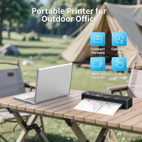 Vista 5 de Impresora térmica portátil A4 3 rollos de papel térmico y 2 papeles plegables incluidos Impresora Bluetooth sin tinta con funda de transporte