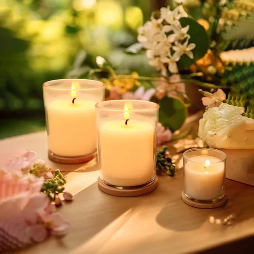 Vista 2 de Juego de 20 velas votivas blancas rellenas de vidrio transparente sin perfume de cera de soja para el hogar, spa, bodas, cumpleaños, vacaciones